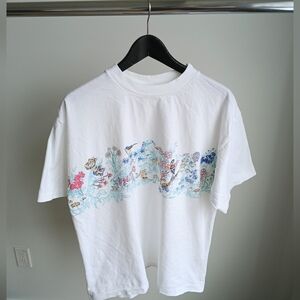 Vtg 90s Northern Reflections Floral Garden Birds Wrap Around Print Tee L
